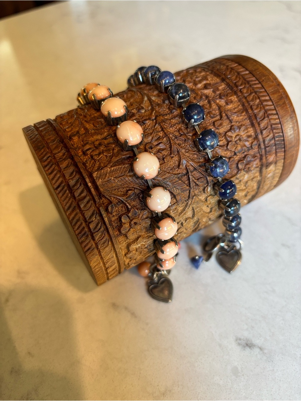 Mariana Pink and Navy Beaded Heart Bracelet Duo